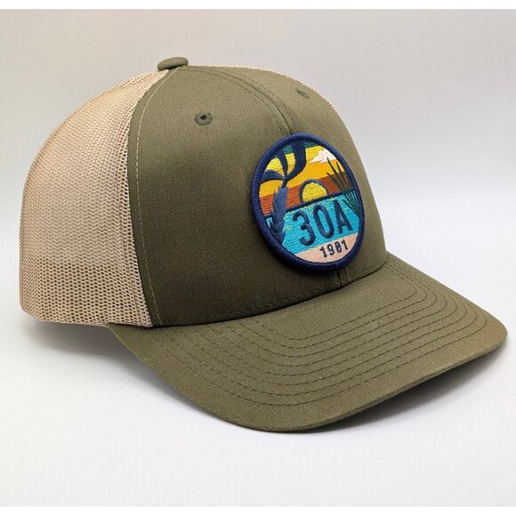 30A Florida Snapback Trucker Hat Mesh Back Army Green Sunshine Beach Highway - Picture 1 of 5